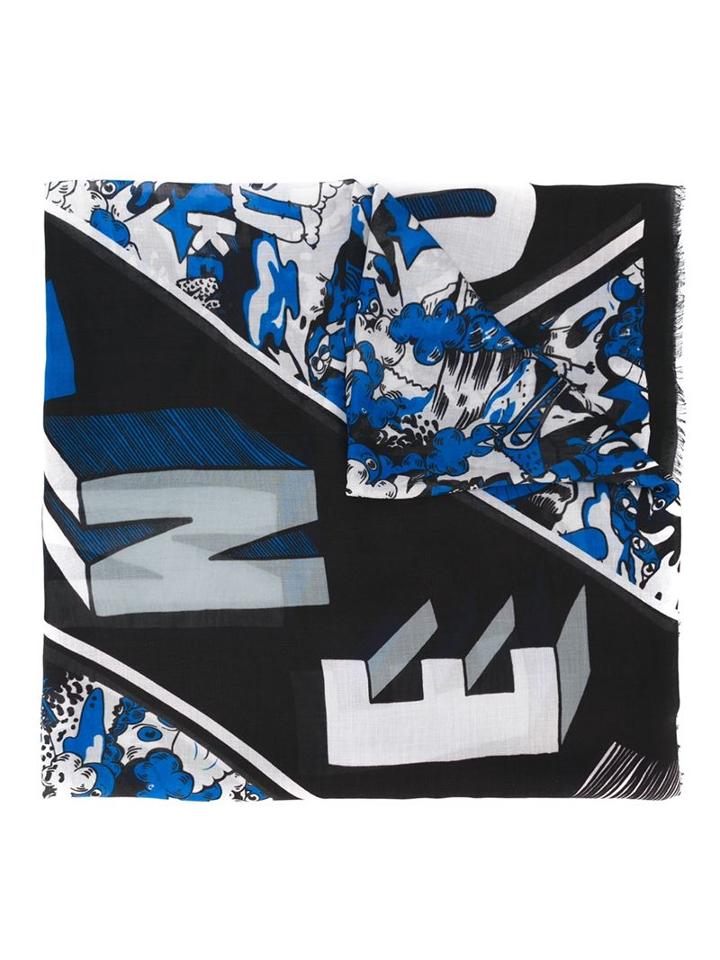 Kenzo Cartoon Scarf, Men's, Black, Modal