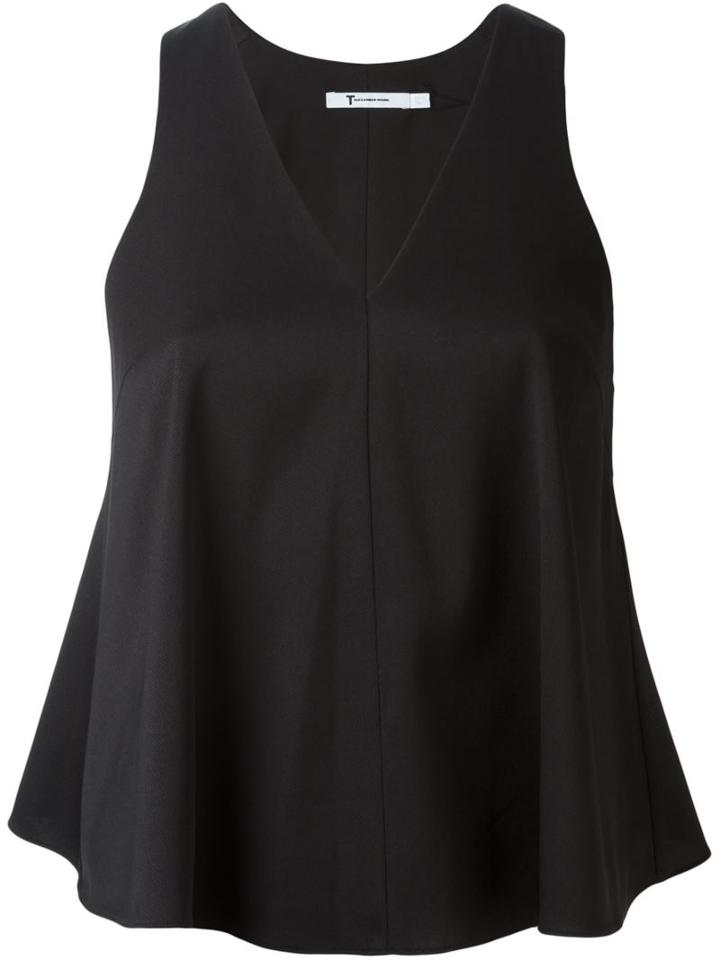T By Alexander Wang Flared V-neck Top, Women's, Size: 2, Black, Silk/spandex/elastane