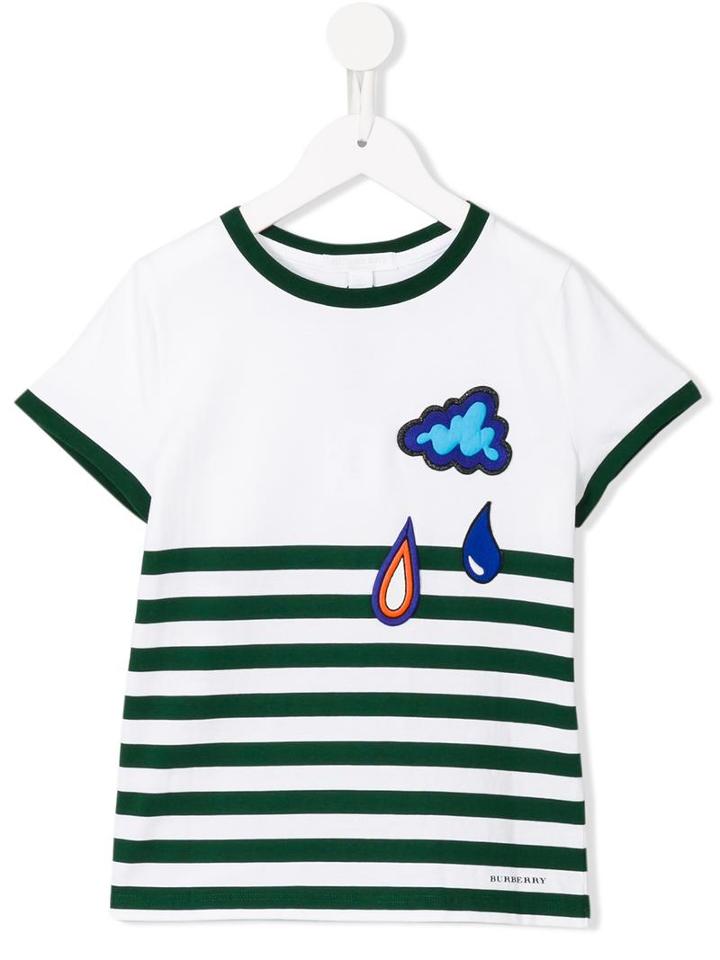 Burberry Kids Striped Weather Appliqué T-shirt, Boy's, Size: 8 Yrs, White