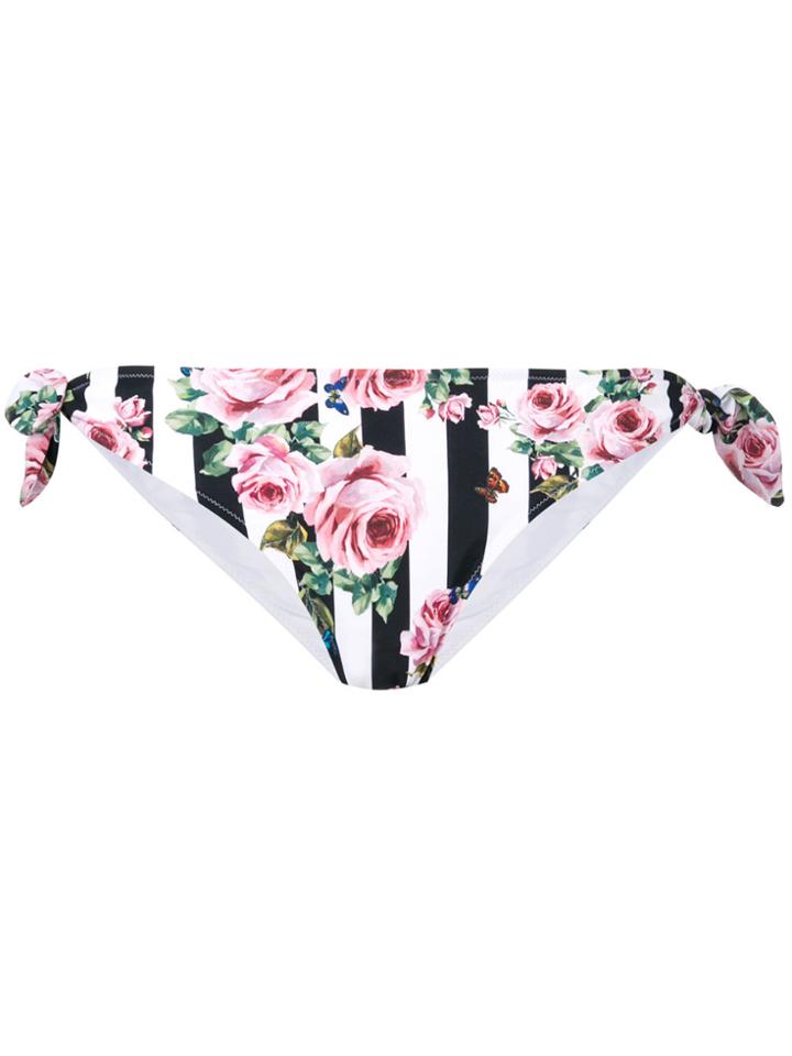 Dolce & Gabbana Striped Rose Print Bikini Bottoms - Pink & Purple