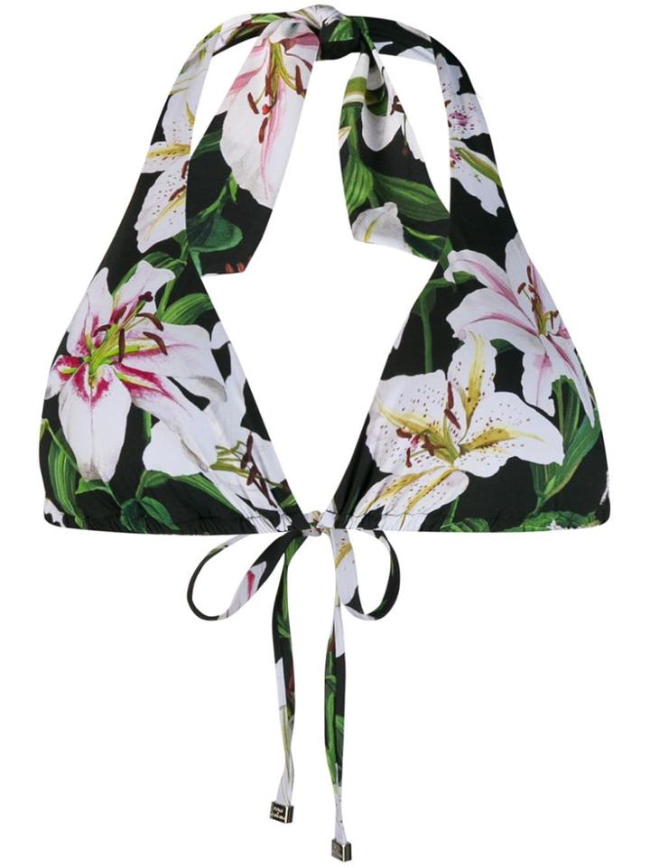 Dolce & Gabbana Lily-print Bikini Top - Black