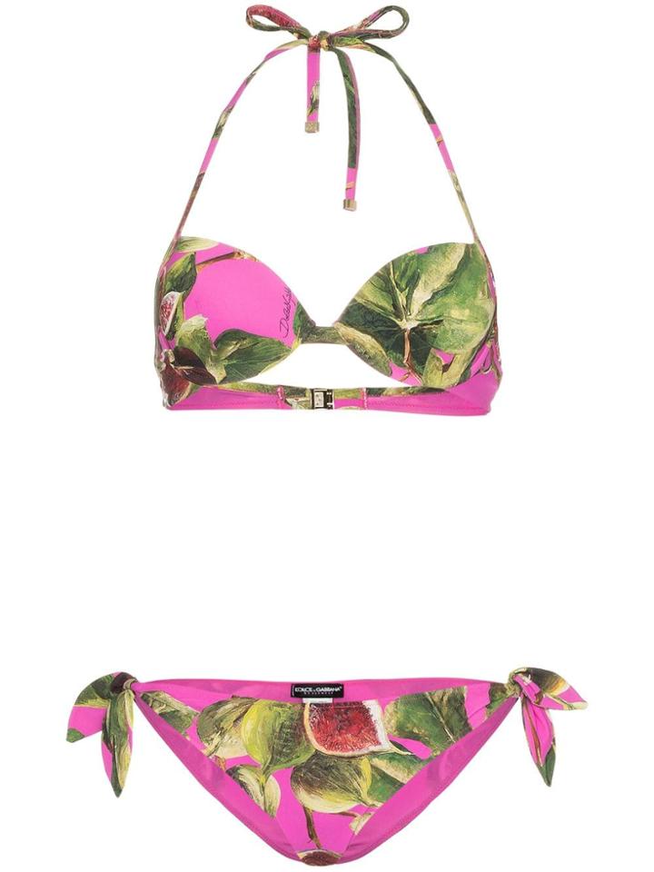 Dolce & Gabbana Fig Print Balconette String Bikini - Pink & Purple