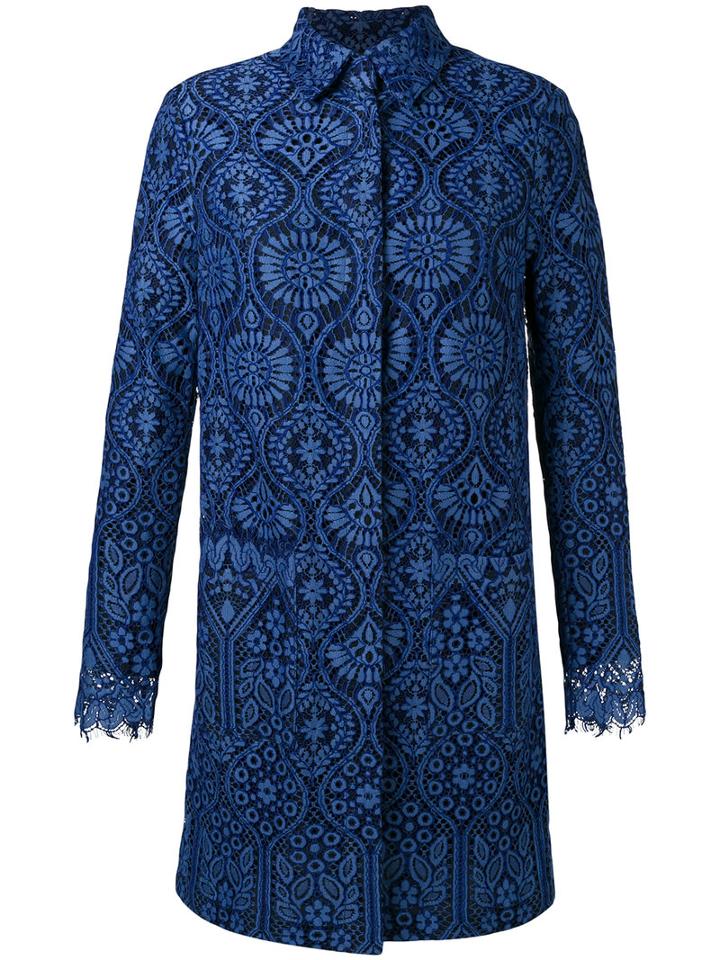Msgm Scalloped Cuffs Midi Coat, Women's, Size: 38, Blue, Polyamide/viscose/cotton