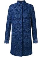 Msgm Scalloped Cuffs Midi Coat, Women's, Size: 38, Blue, Polyamide/viscose/cotton