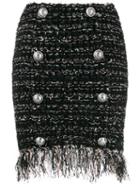 Balmain Tweed Button-embellished Skirt - Black
