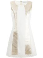Pierre Balmain Metallic Detail Fitted Dress, Women's, Size: 38, White, Cotton/elastodiene/nylon