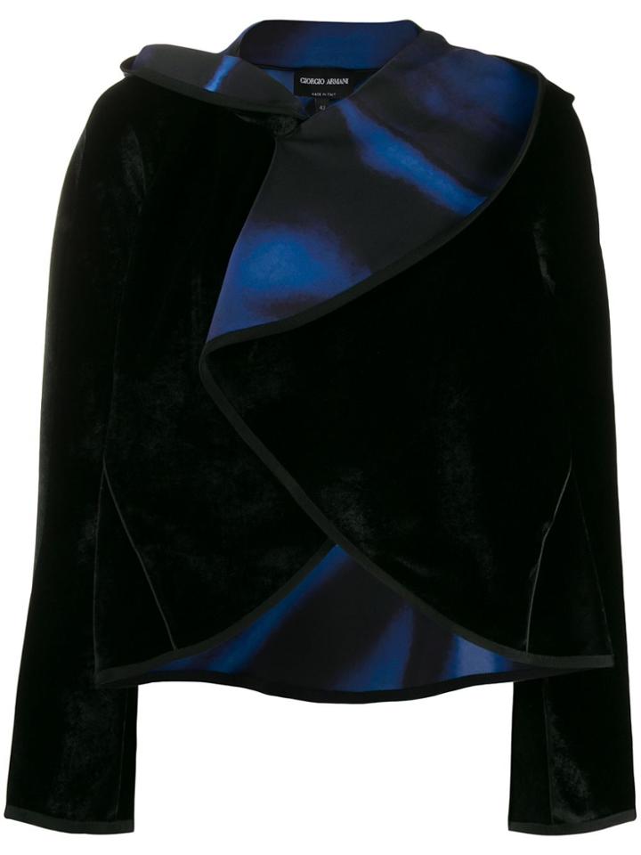 Giorgio Armani Draped Collar Velvet Jacket - Black