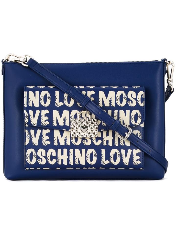 Love Moschino Logo Print Shoulder Bag, Women's, Blue