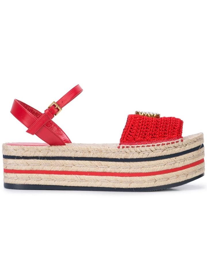Gucci Logo Platform Espadrille Sandals - Red