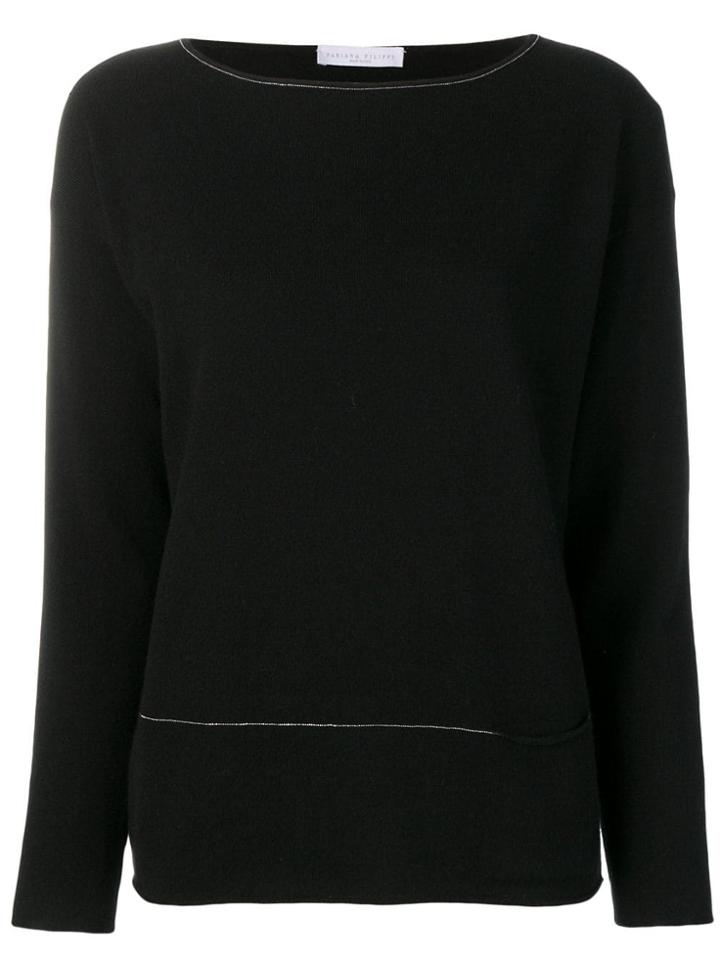 Fabiana Filippi Boat Neck Chain Trim Top - Black