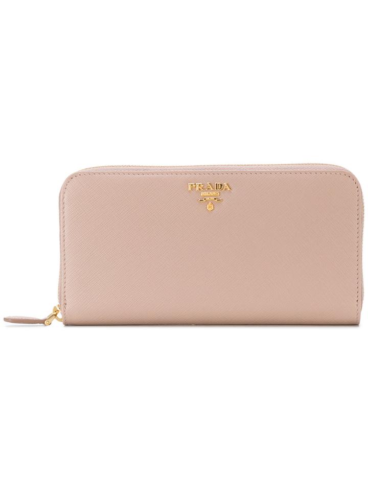 Prada Logo Plaque Continental Wallet - Nude & Neutrals