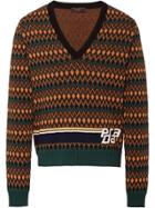 Prada Wool And Cashmere V-necked Sweater - Brown