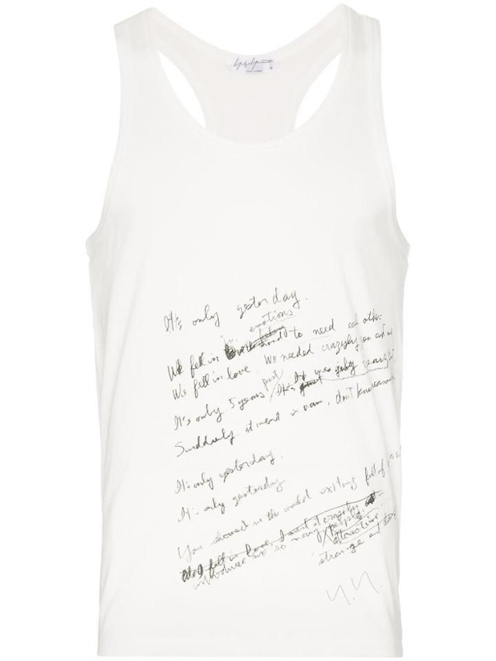 Yohji Yamamoto Text Print Sleeveless Cotton Vest - White