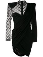 Balmain Asymmetric Crepe Party Dress - Black