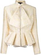 Balmain Pleated Detail Paisley Jacket, Women's, Size: 40, Nude/neutrals, Cotton/polyester/viscose