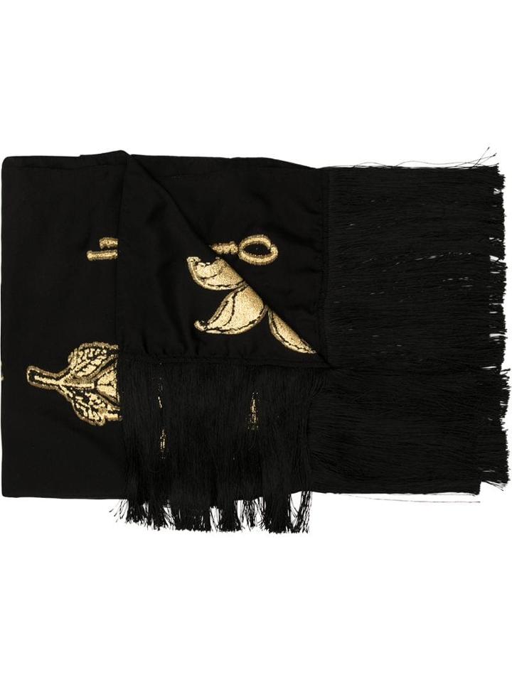 Oscar De La Renta Woodblock Floral Embroidery Scarf - Black