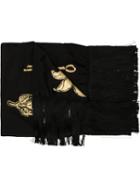 Oscar De La Renta Woodblock Floral Embroidery Scarf - Black