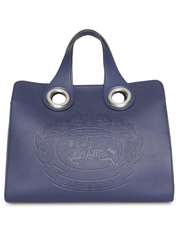 Burberry The Leather Crest Grommet Detail Tote - Blue