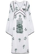 Vita Kin Peacock Motif Linen Dress - White