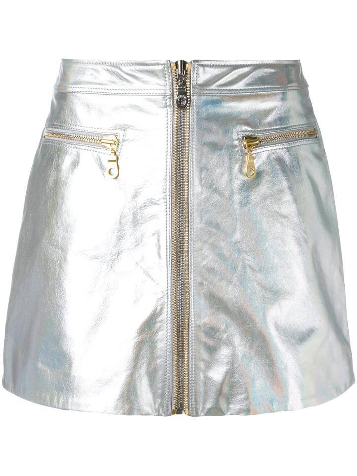 Kenzo Zip Through Mini Skirt, Women's, Size: 36, Grey, Cotton/calf Leather/acetate