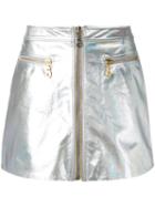 Kenzo Zip Through Mini Skirt, Women's, Size: 36, Grey, Cotton/calf Leather/acetate