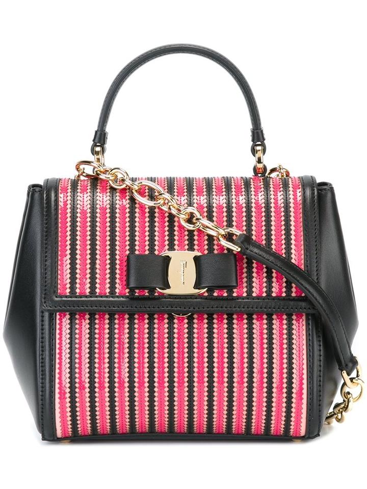 Salvatore Ferragamo Striped 'carrie' Tote, Women's, Pink/purple