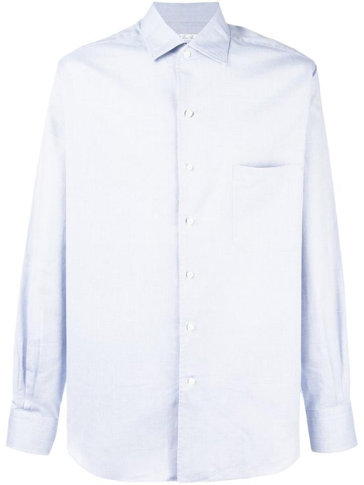 Loro Piana Micro-print Shirt, Men's, Size: Large, Blue, Cotton