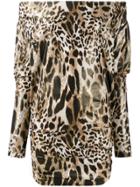 Alexandre Vauthier Leopard Print Off The Shoulder Dress - Brown