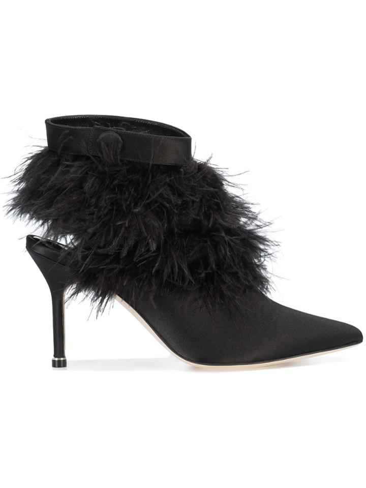 Manolo Blahnik Feather-trimmed Oterala Pumps - Black