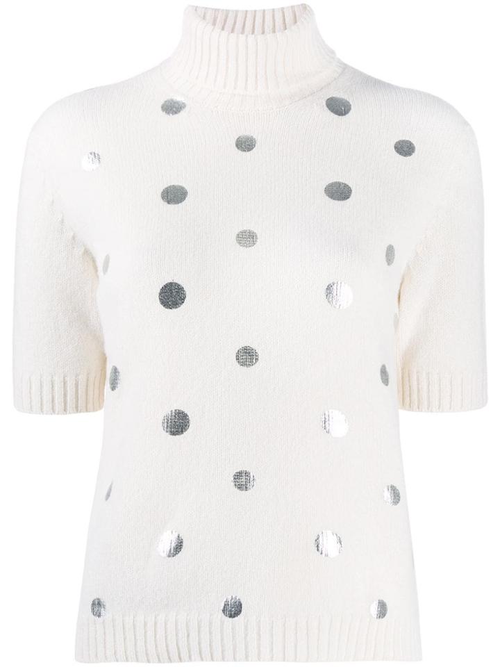 Piazza Sempione Metallic Polka Dot Knit Top - White