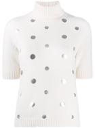 Piazza Sempione Metallic Polka Dot Knit Top - White