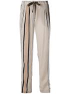 Roberto Collina - Striped Details Straight Trousers - Women - Nylon/acetate - S, Nude/neutrals, Nylon/acetate