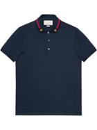 Gucci Cotton Polo With Web And Bee - Blue