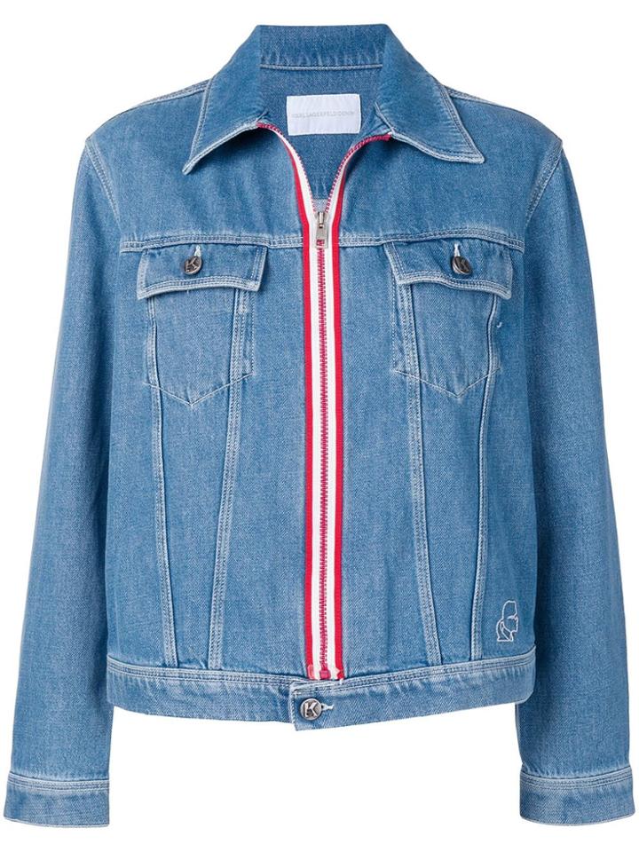 Karl Lagerfeld Striped Detail Denim Jacket - Blue