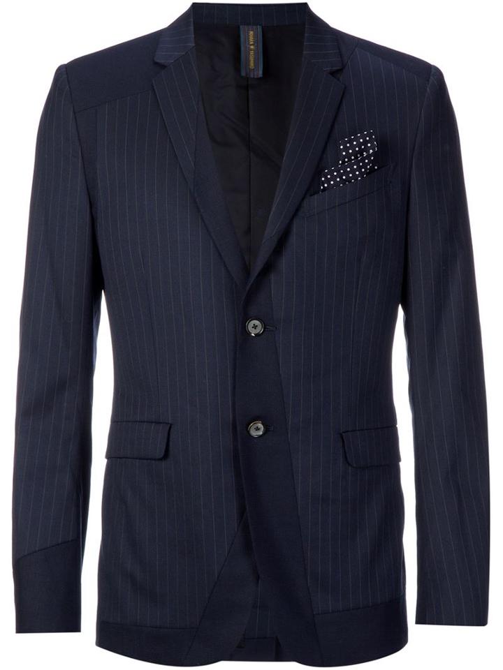 Miharayasuhiro Pinstripe Blazer, Men's, Size: 46, Blue, Polyester/wool