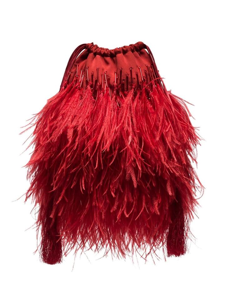Attico Ostrich Feather Pouch - Red
