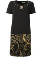 Versace Jeans Eyelet Detail Printed Dress, Women's, Size: 44, Black, Polyester/spandex/elastane/acetate