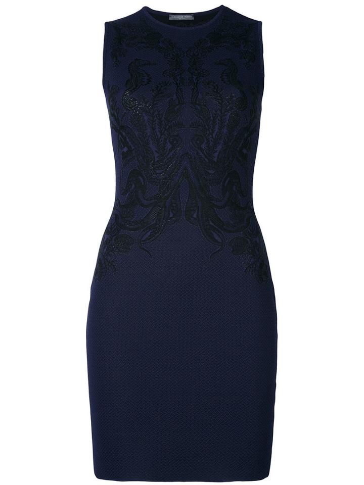Alexander Mcqueen - Jacquard Mini Dress - Women - Silk/viscose - S, Blue, Silk/viscose