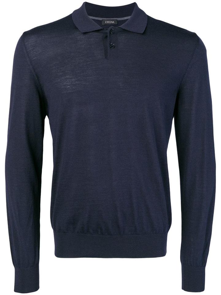 Z Zegna Long-sleeve Fitted Polo Top - Blue