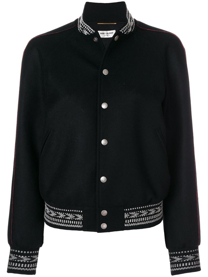 Saint Laurent Ikat Trim Bomber Jacket - Black