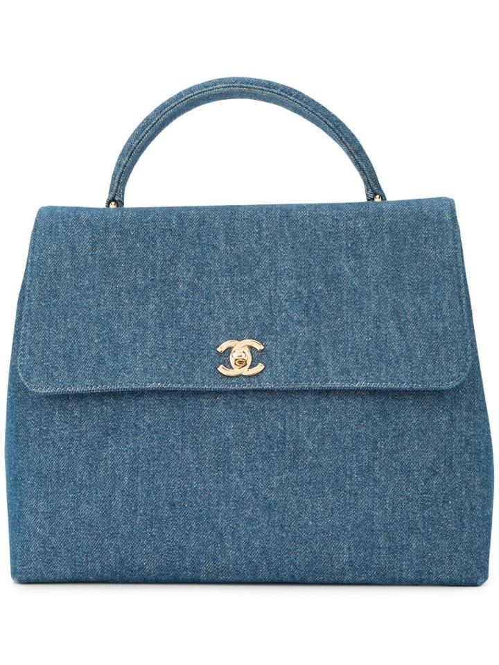 Chanel Pre-owned Cc Turnlock Tote Bag - Blue