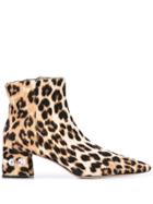 Miu Miu Embellished Leopard Print Boots - Neutrals