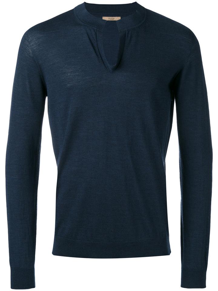 Nuur - Round Split Neck Sweater - Men - Merino - 52, Blue, Merino