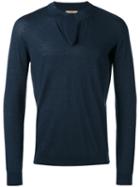 Nuur - Round Split Neck Sweater - Men - Merino - 52, Blue, Merino
