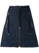 Kenzo - Zip A-line Skirt - Women - Cotton/polyester - 40, Blue, Cotton/polyester