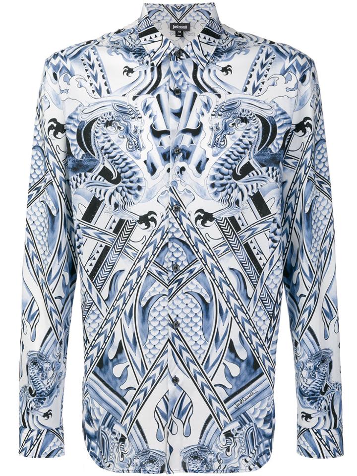 Just Cavalli Dragon Print Shirt - Blue