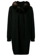 Max & Moi Fox Fur Hooded Cardigan - Black