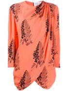 Nina Ricci Vintage 1980's Draped Floral Blouse - Orange