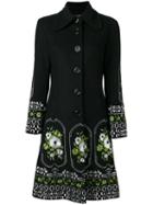 Dolce & Gabbana Vintage Flower Embroidered Coat, Size: Large, Black