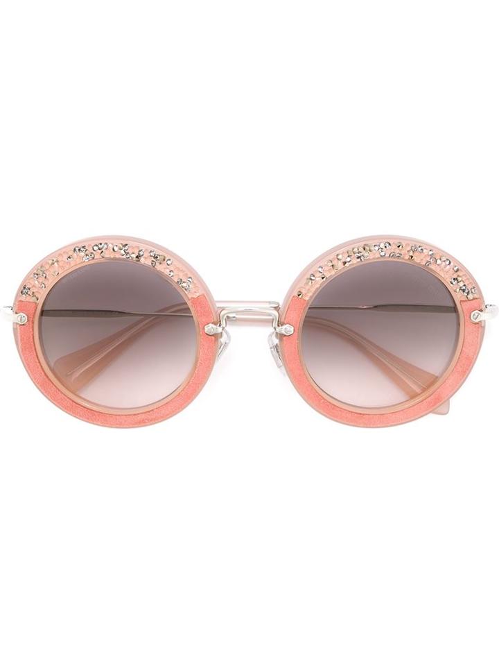 Miu Miu Eyewear Crystals Round Frame Sunglasses, Women's, Pink/purple, Acetate/metal (other)